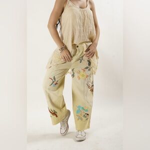 Floral Embroidered Wide-Leg Pants